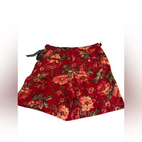 Vintage Lauren Ralph Lauren Red Linen Floral Hawaiian Shorts Size 8 - Picture 2 of 8